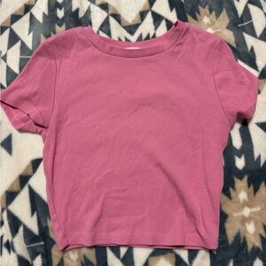Garage Rose Pink Ribbed Baby Tee – Short Sleeve Fitted Crop Top